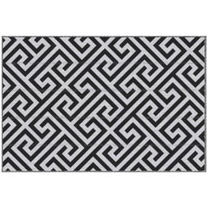 Outsunny Outdoor Rug Reversible Mat Plastic Straw Rug Portable RV Camping Mat for Garden Deck Picnic Indoor, 121 x 182 cm (4 x 6 ft), Black & White