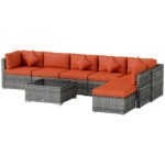 Outsunny Eight-Piece Rattan Sofa Set – Orange/Grey