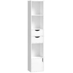 HOMCOM Bookcase with Drawers Adjustable Shelf Bookshelf with 2 Drawers and Cabinet 158 cm White