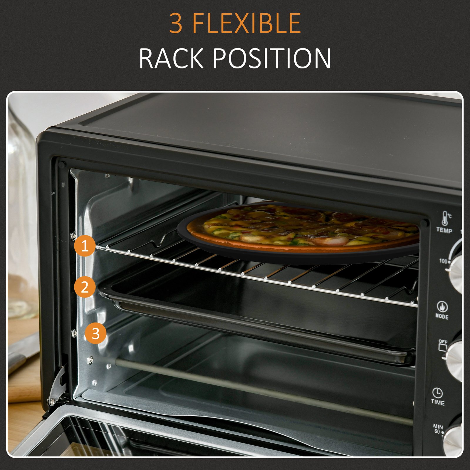 HOMCOM 21L Mini Countertop Oven, 100°C-230°C Adjustable Temp - Black - Image 5
