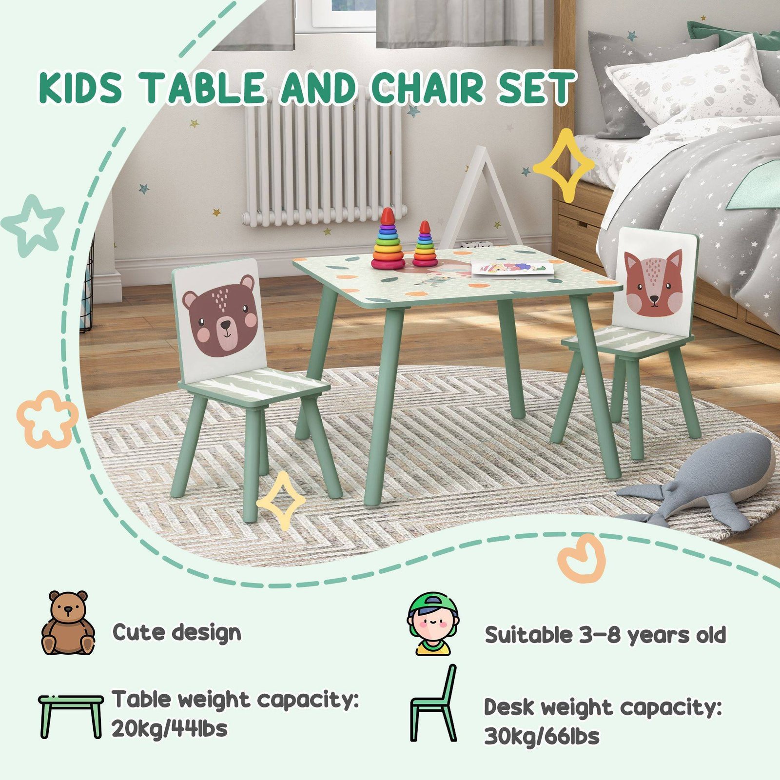 ZONEKIZ Kids Table and Chair Set and Kids Easel with Paper Roll, Storage Baskets, Kids Activity Furniture Set, Green - Image 5