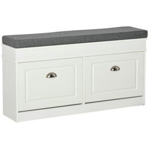 HOMCOM Shoe Storage Bench with Seat Cushion, 2 Drawers, Adjustable Shelf for Entryway, Living Room, White