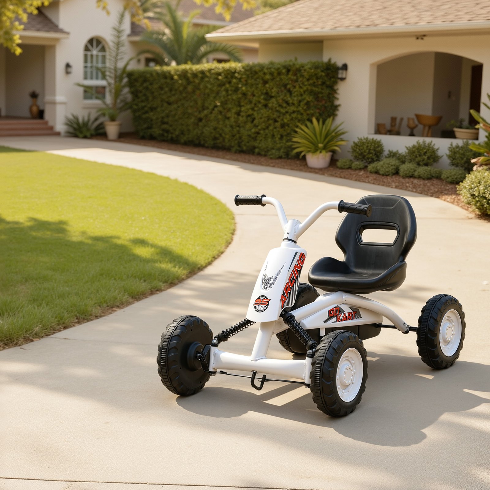 AIYAPLAY Kids Pedal Go Kart with Steel Frame, Sporty Design, for Ages 2-5 Years, White - Image 7
