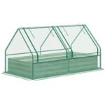 Outsunny Metal Planter Box with Cover, Raised Garden Bed with Greenhouse, for Herbs and Vegetables, Green and Dark Grey Outsunny Metal Planter Box with Cover, Raised Garden Bed with Greenhouse, for Herbs and Vegetables, Green and Dark Grey