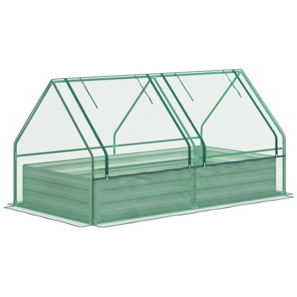 Outsunny Metal Planter Box with Cover, Raised Garden Bed with Greenhouse, for Herbs and Vegetables, Green and Dark Grey Outsunny Metal Planter Box with Cover, Raised Garden Bed with Greenhouse, for Herbs and Vegetables, Green and Dark Grey