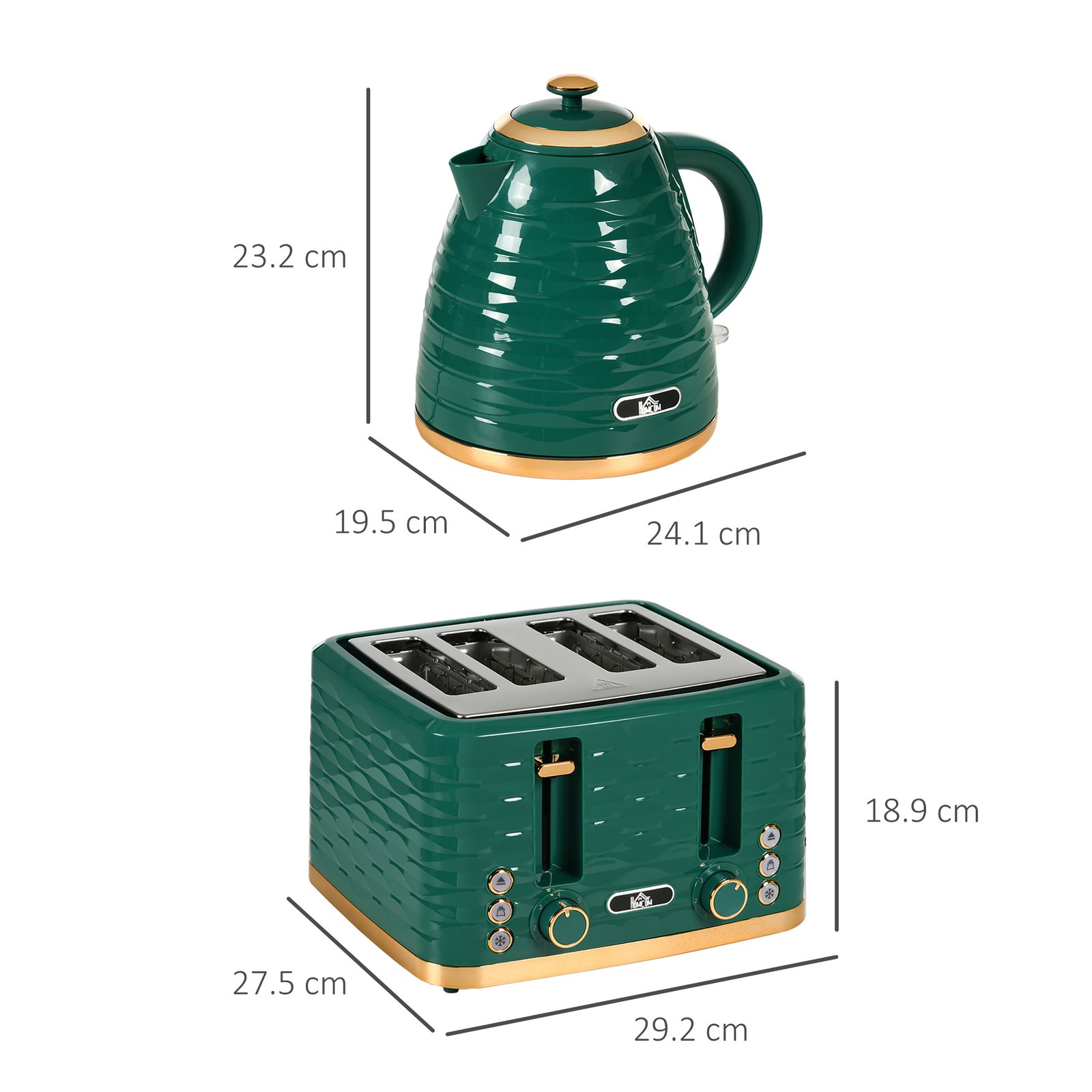 HOMCOM 3000W 1.7L Rapid Boil Kettle & 4 Slice Toaster, Kettle and Toaster Set with 7 Browning Controls and Crumb Tray, Green - Image 3