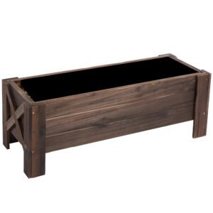 Outsunny 58L Garden Raised Bed Planter Grow Containers for Outdoor Patio Plant Flower Vegetable Pot Fir Wood, 100 x 36.5 x 36 cm, Carbonized Colour