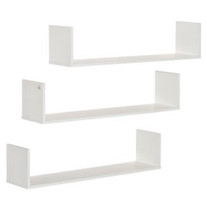 HOMCOM Set of 3 Wooden U-Shaped Floating Shelves Set, 80cm Wall Mounted Hanging Bookshelf, CD DVD Storage Display for Bedroom Living Room Kitchen, White
