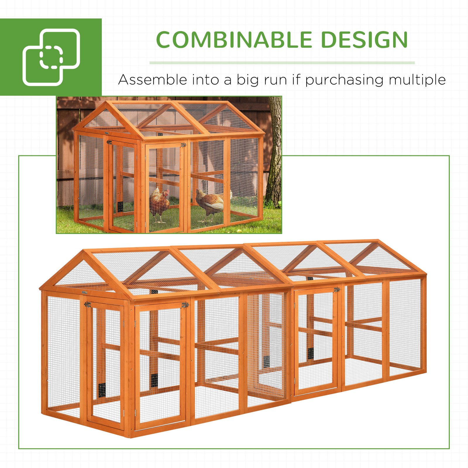 PawHut Large Chicken Run, Wooden Chicken coop, with Combinable Design - Wood Effect - Image 7