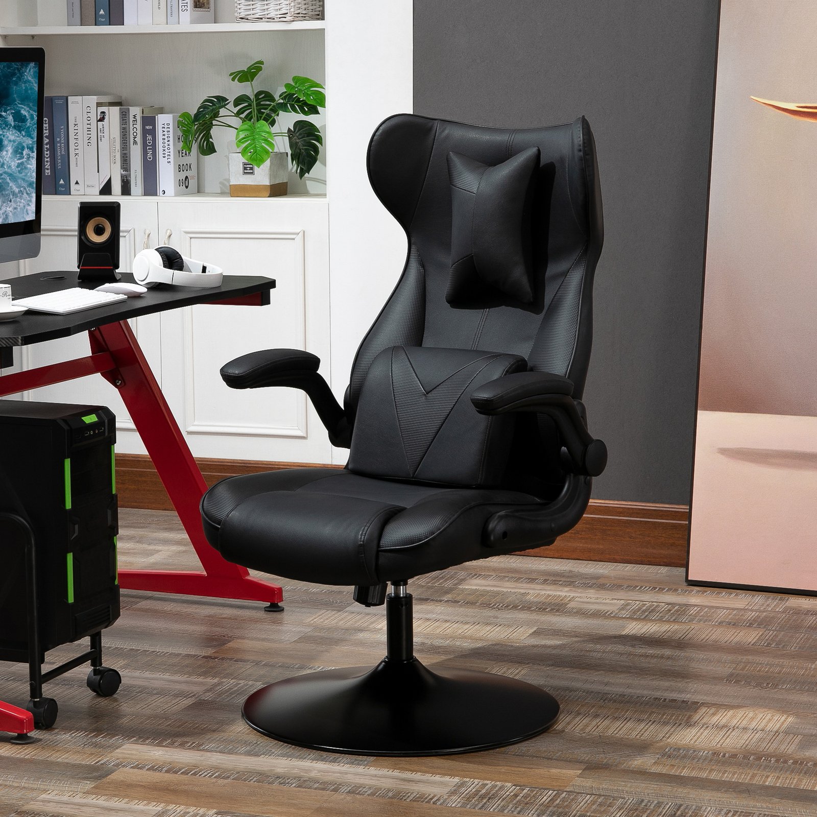 Vinsetto Video Game Chair with Lumbar Support, Racing Style Home Office Chair, Computer Chair with Swivel Base, Flip-up Armrest and Headrest, Black - Image 8