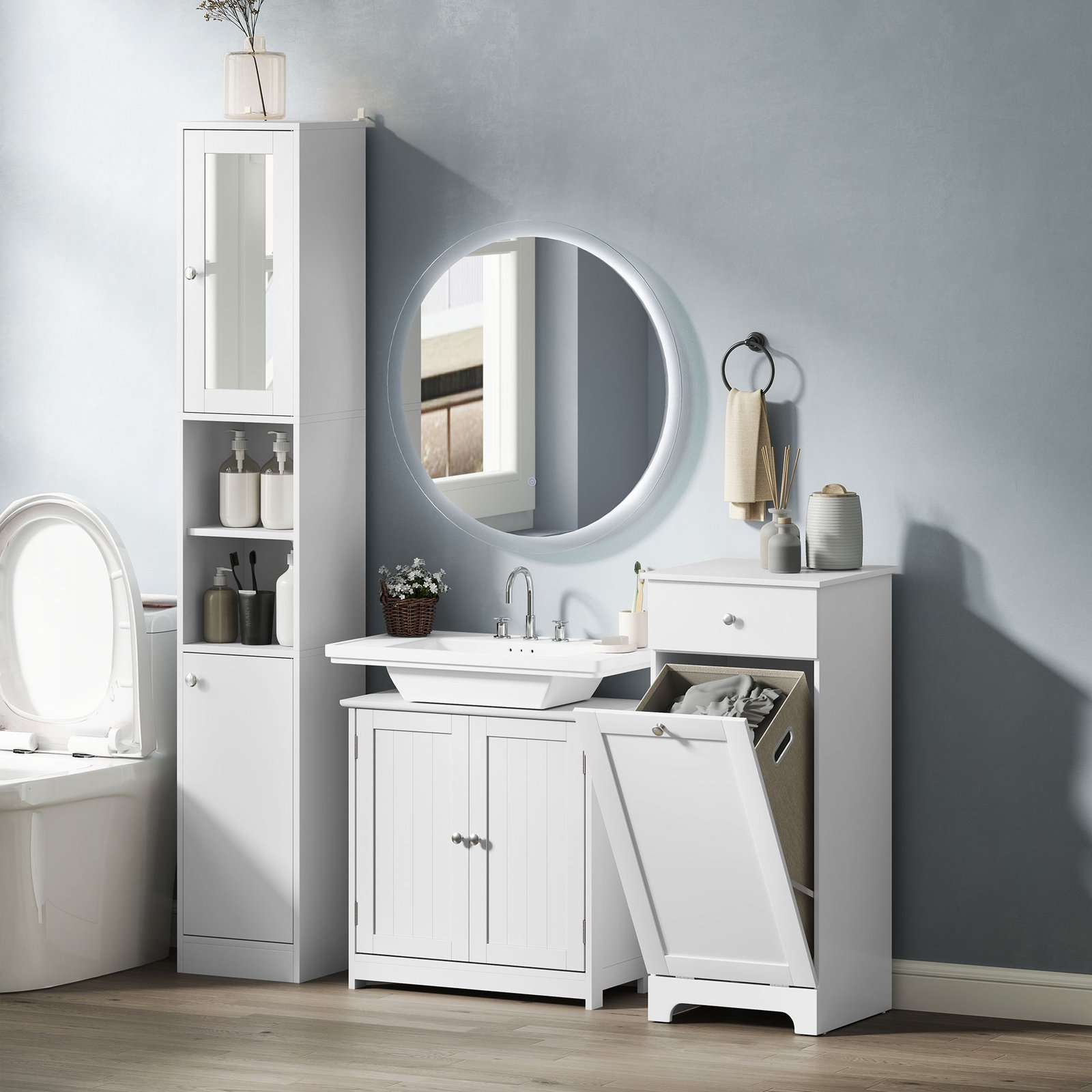 kleankin Tall Bathroom Storage Cabinet with Mirror, Freestanding Floor Cabinet Tallboy Unit with Adjustable Shelves, White - Image 9