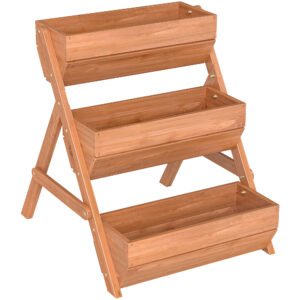 Outsunny 3 Tier Raised Garden Bed Wooden Elevated Planter Box Kit, 66L for Flower, Vegetable, Herb, 65x75x78cm, Brown