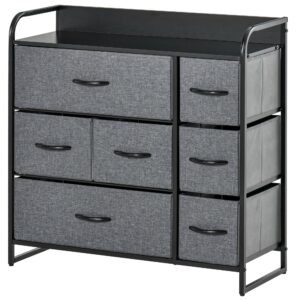 HOMCOM Chest of Drawers with 7 Foldable Drawers, 3-Tier Fabric Bedroom Dresser, Clothes Storage Unit for Bedroom, Living Room, Grey