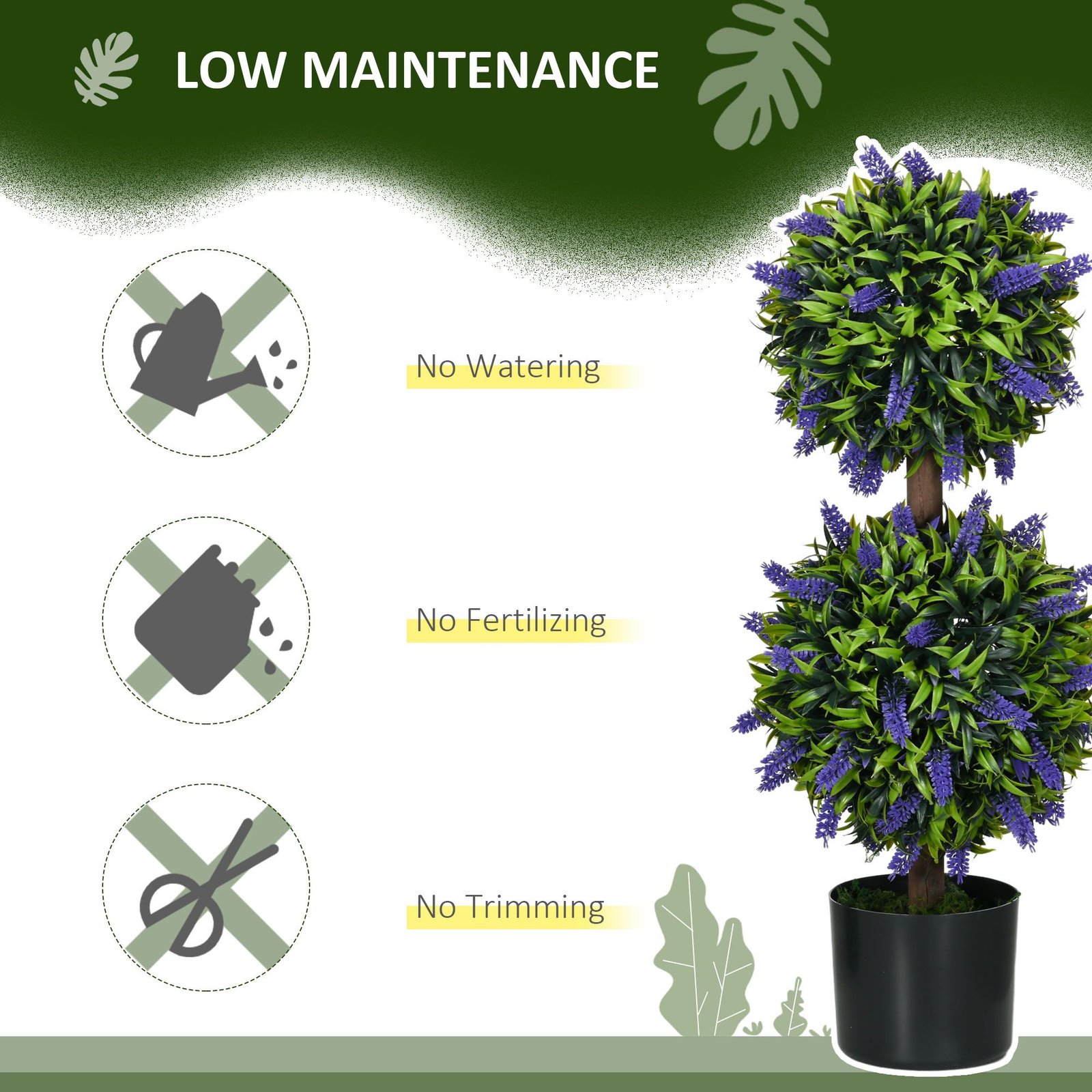 HOMCOM Set of 2 Artificial Plants, Lavender Flowers Ball Trees with Pot, for Home Indoor Outdoor Decor, 70cm - Image 6