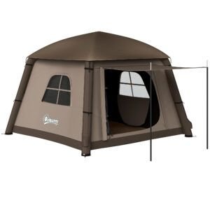 Outsunny Blow Up Tent w/ Hand Pump, Inflatable Camping Tent, Easy Setup 1/2 Person Waterproof Khaki