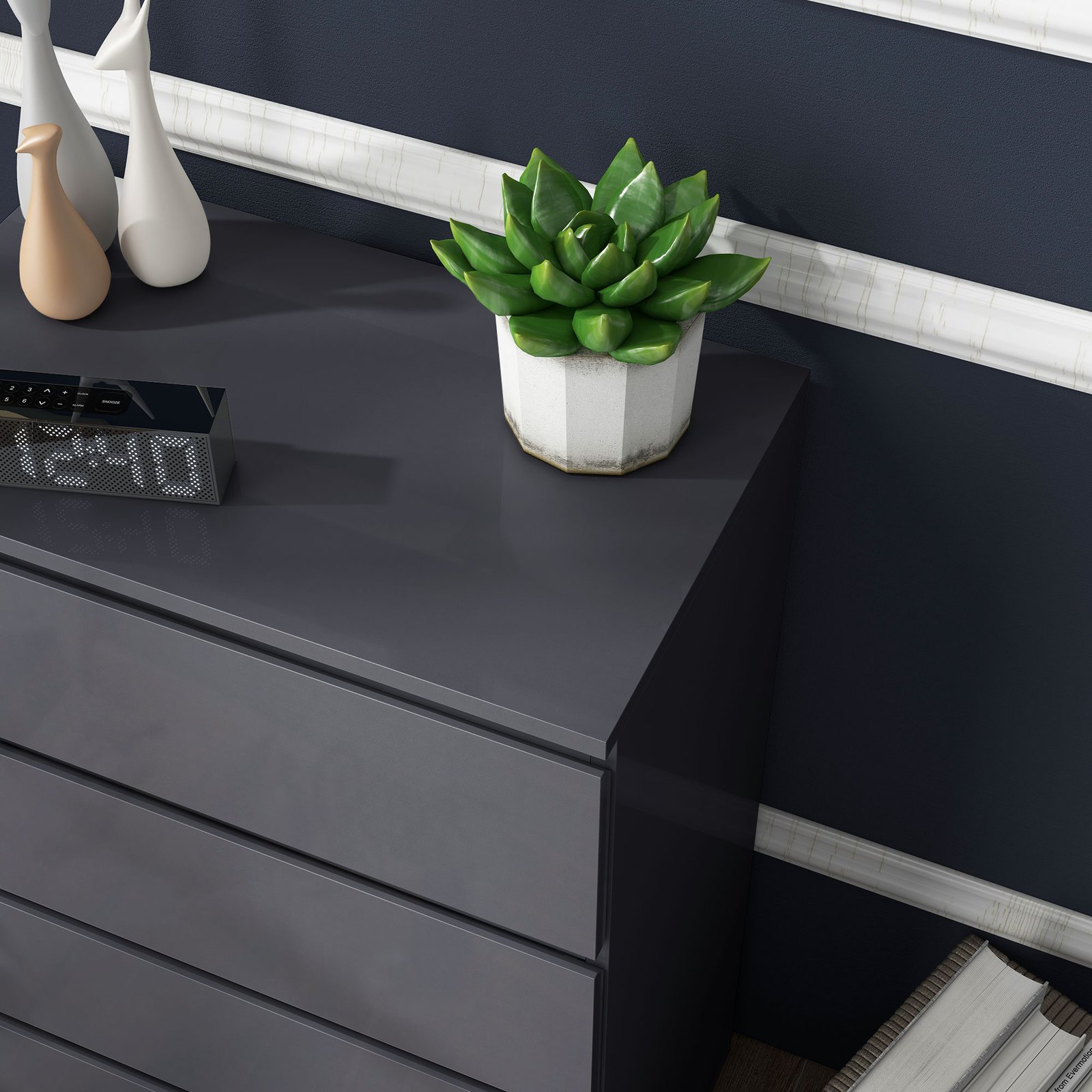 HOMCOM High Gloss Chest of Drawers, 4-Drawer Storage Cabinets, Modern Dresser for Bedroom, Grey - Image 9