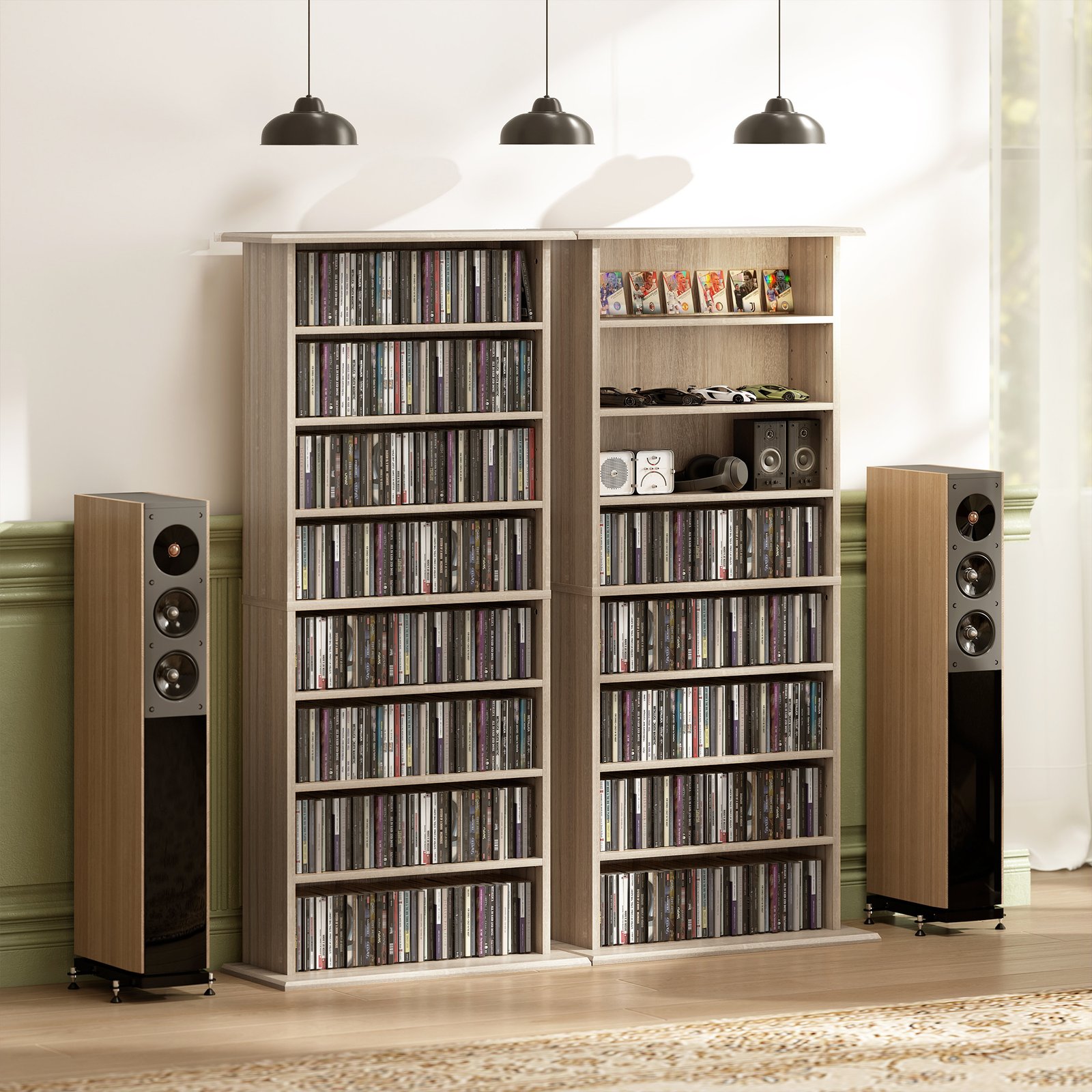 HOMCOM 360 CD Storage Unit - Natural Wood Finish - Image 9