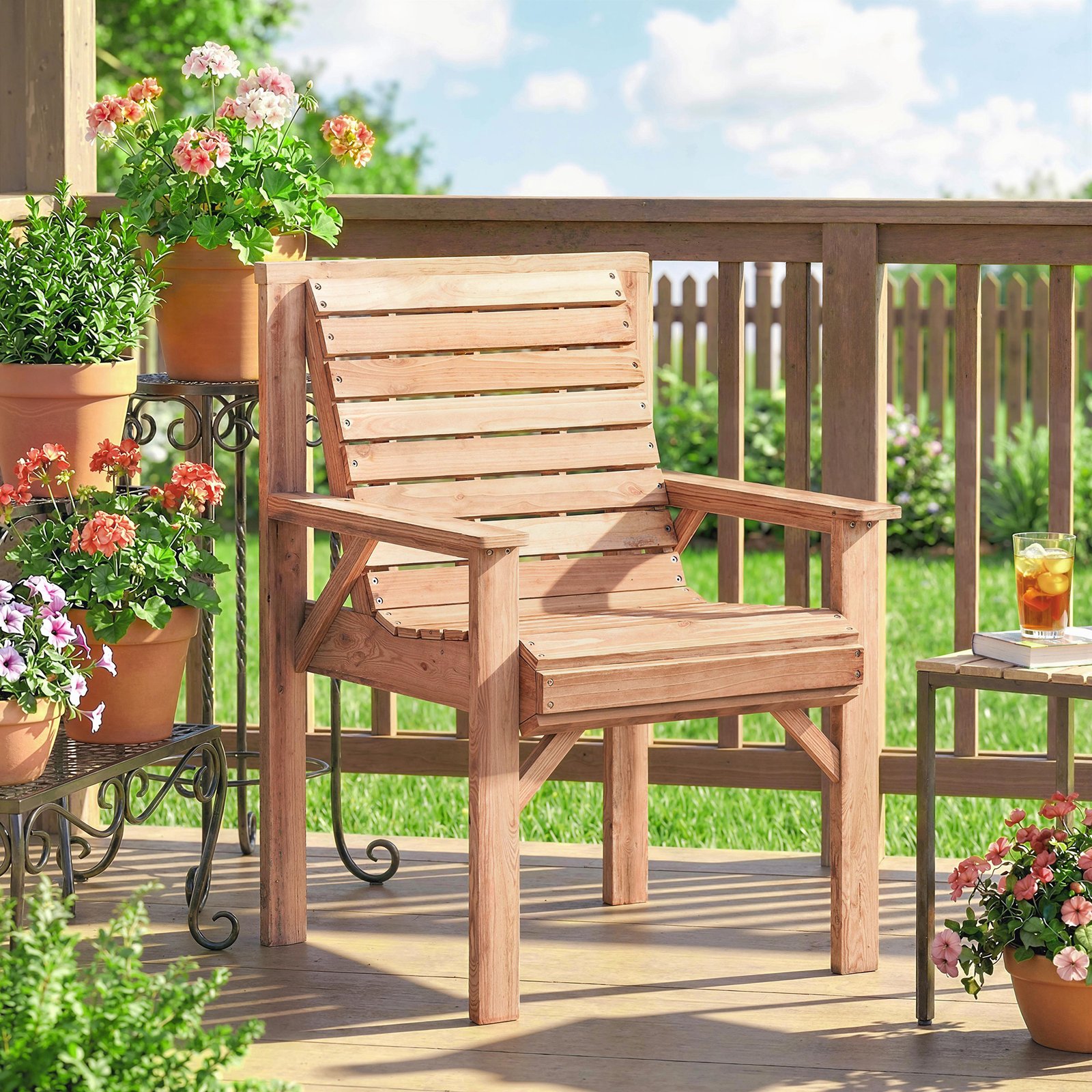 Outsunny Wooden Garden Dining Chair, Outdoor Chair Garden Armchair with Curved Seat and Wide Armrests, Natural Wood Finish - Image 8