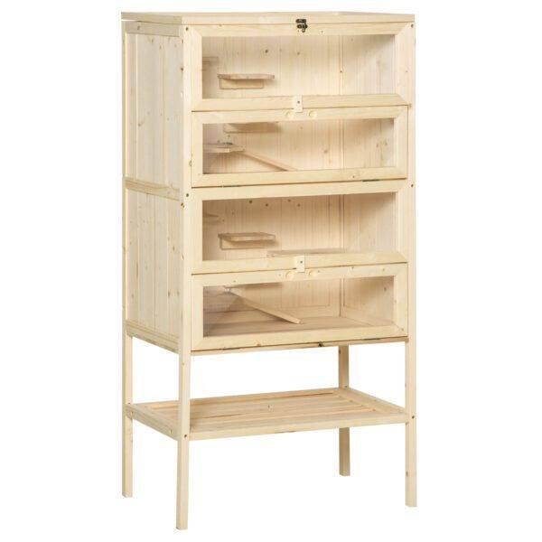 PawHut Wooden Large Hamster Cage, Gerbil Cage 4 Layers with Tall Bottom & Storage Shelf PawHut Wooden Large Hamster Cage, Gerbil Cage 4 Layers with Tall Bottom & Storage Shelf