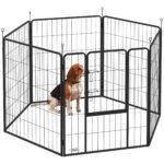 PawHut 6 Panels Dog Playpen, Portable Detachable Puppy Pen with Door, for Large Dogs, 100cm High, Black