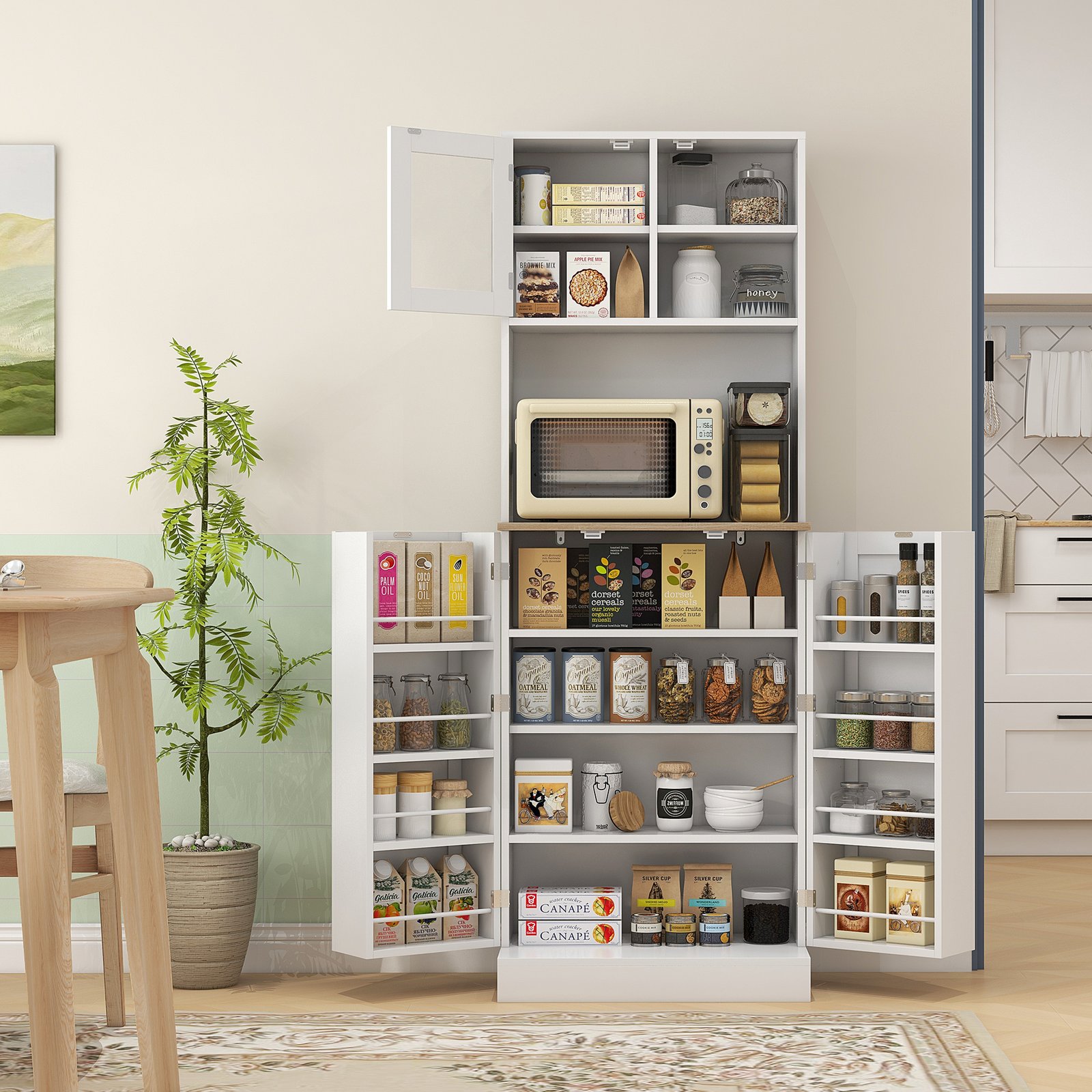 HOMCOM Two-Part Kitchen Storage Cabinet - White - Image 2