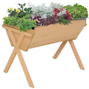 Outsunny Large Fir Wood Raised Plant Stand Oak Tone