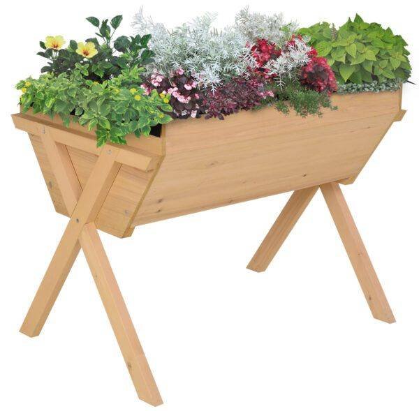 Outsunny Large Fir Wood Raised Plant Stand Oak Tone Outsunny Large Fir Wood Raised Plant Stand Oak Tone