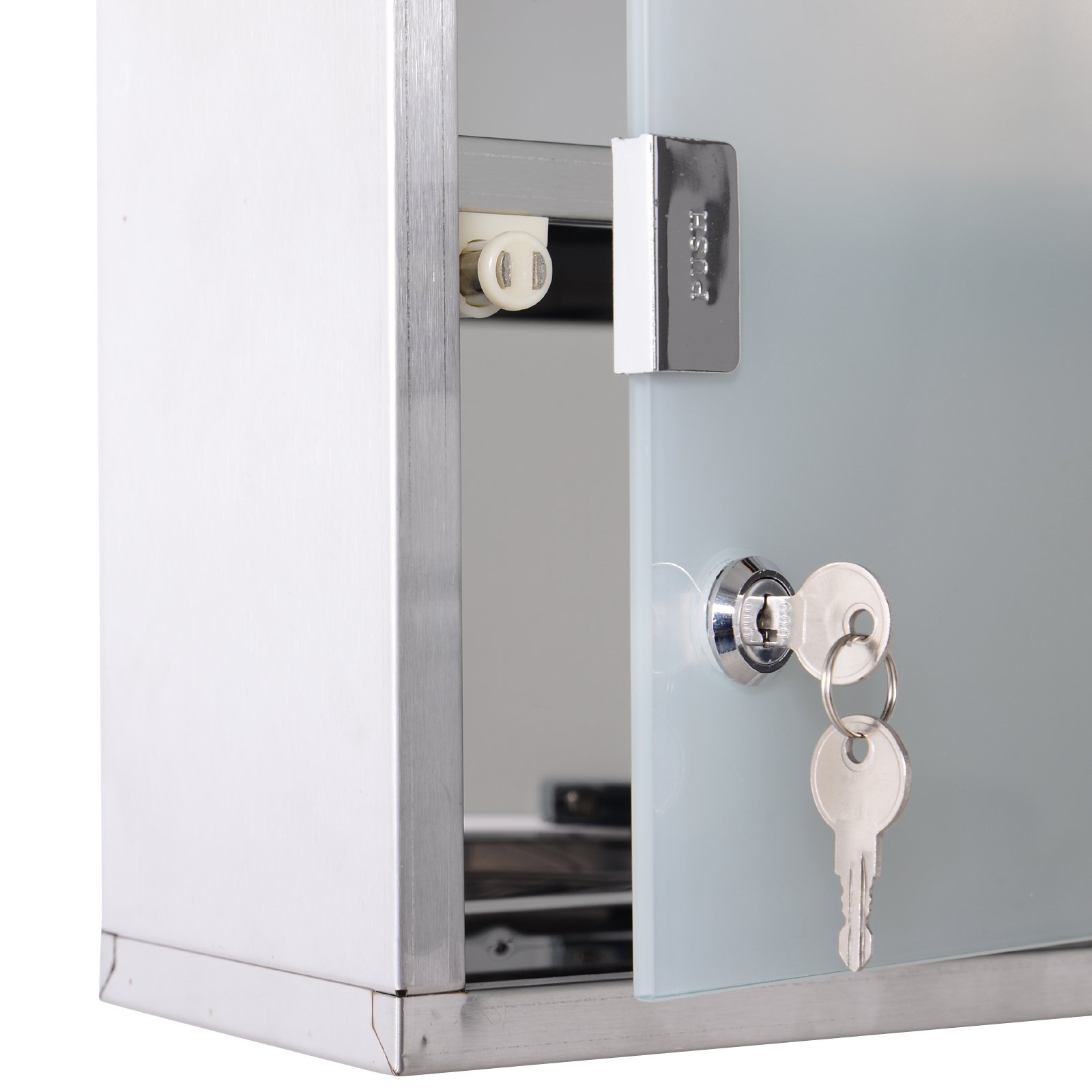 HOMCOM Stainless Steel wall mounted Medicine Cabinet with 2 Shelves + Security Glass Door Lockable 48 cm(H) - Image 5