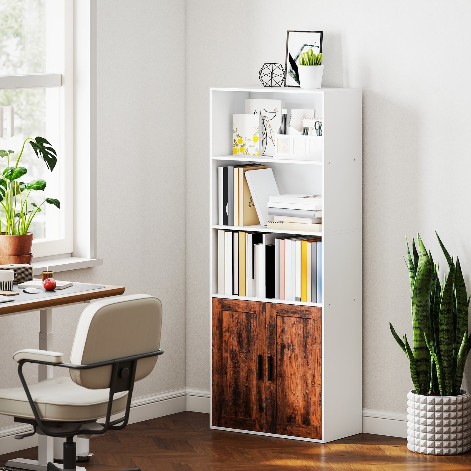 HOMCOM 5-Tier Bookcase with Adjustable Shelf - Rustic Brown - Image 2