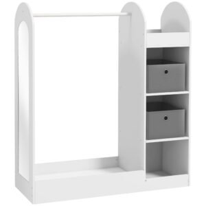 AIYAPLAY Kids Clothes Rail with Storage Shelf, Boxes, Mirror for Bedroom, Nursery, White