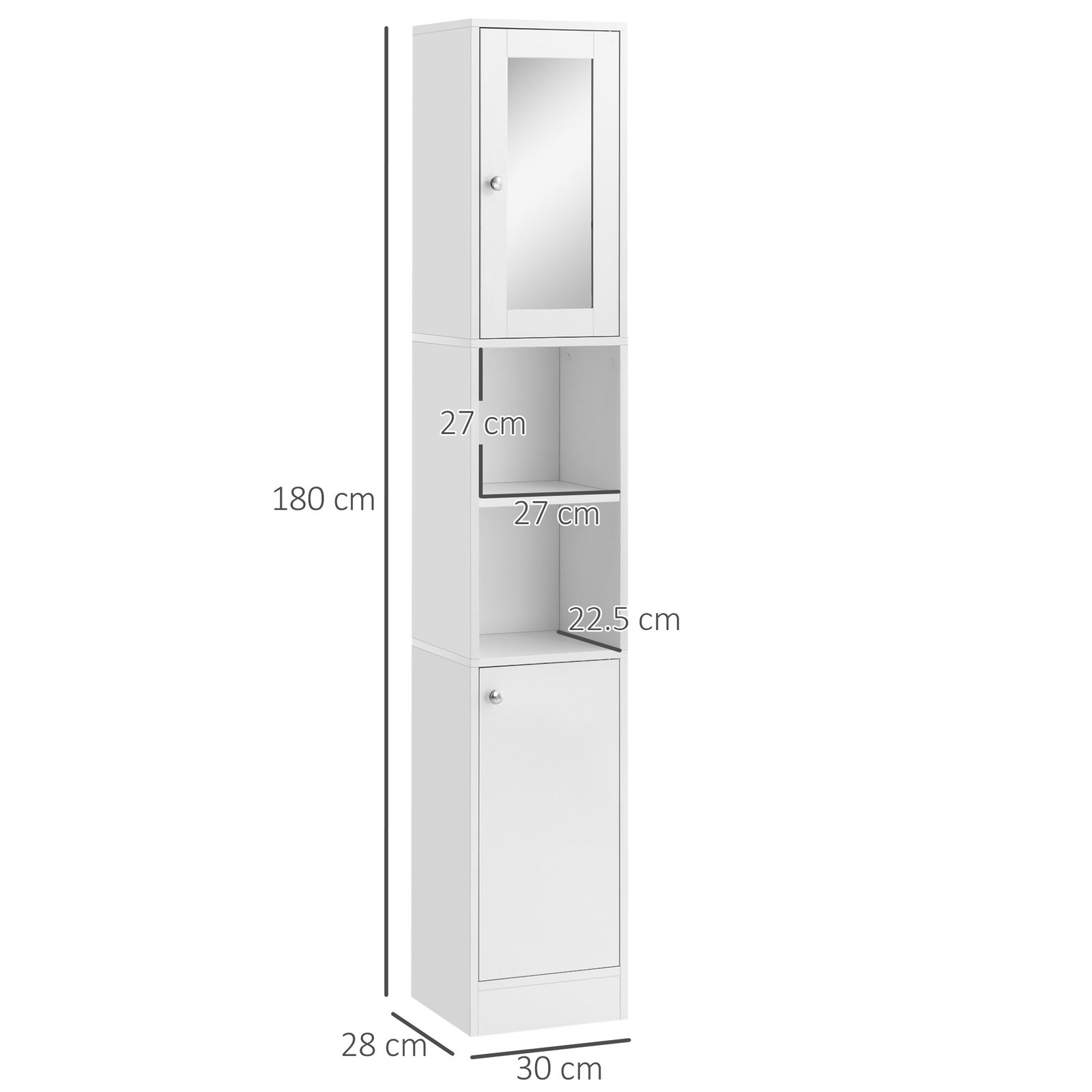 kleankin Tall Bathroom Storage Cabinet with Mirror, Freestanding Floor Cabinet Tallboy Unit with Adjustable Shelves, White - Image 3