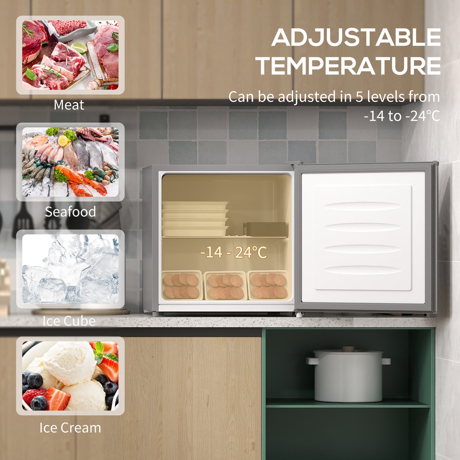 HOMCOM 35L Mini Freezer, -24? to -14? Temperature - Grey - Image 4