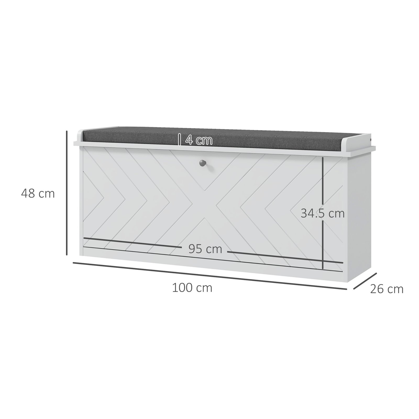 HOMCOM 10-Shoe Storage Bench, with Padded Top Seat - White/Grey - Image 3