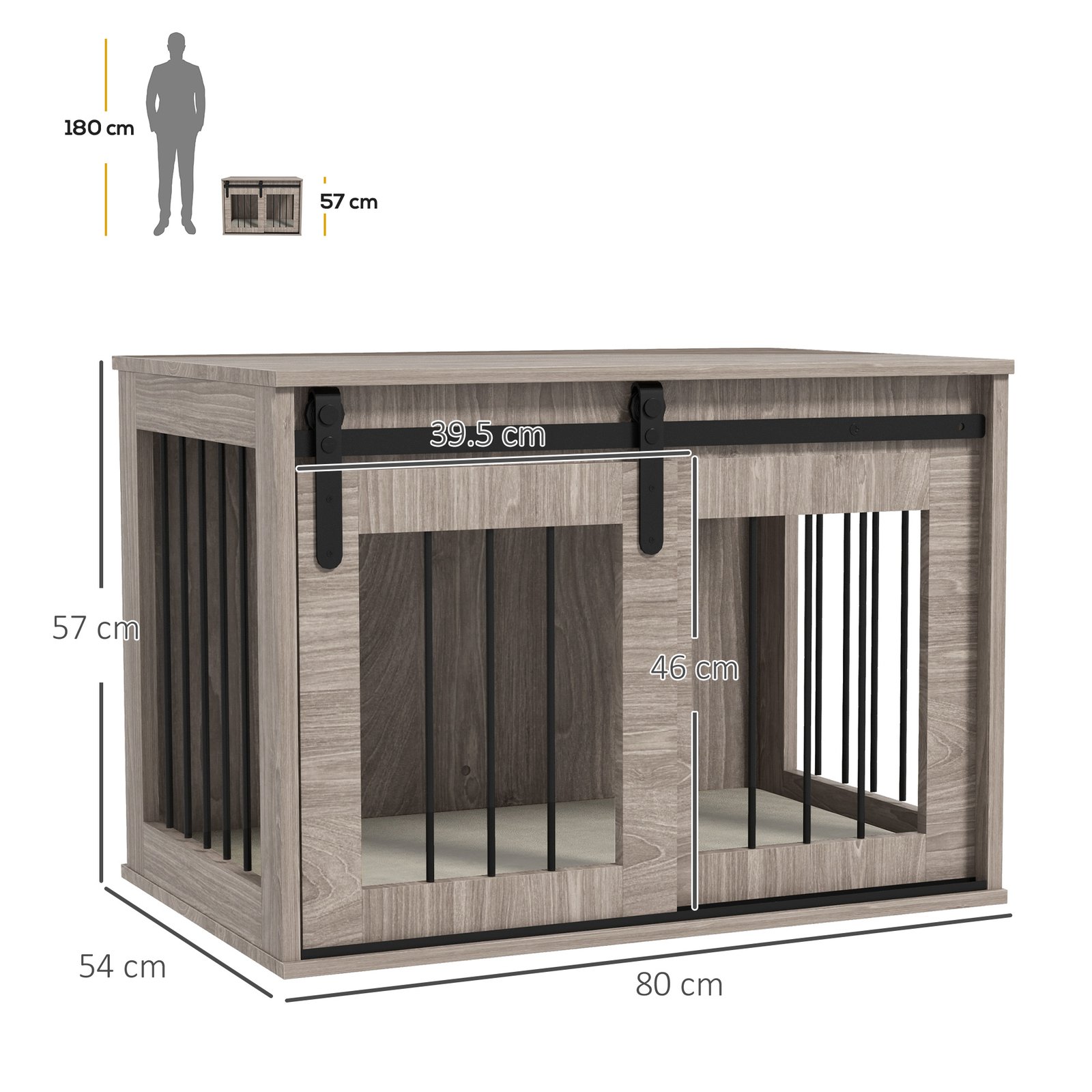 PawHut Dog Crate Furniture with Removable Cushion for Medium Dogs, 80 x 54 x 57cm - Brown - Image 3