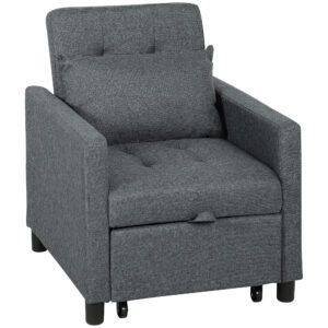 HOMCOM 3-In-1 Chair Bed, Convertible Sleeper Chair with Adjustable Backrest, Pillow and Footrest for Living Room, Dark Grey