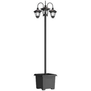 Outsunny Solar Lamp Post with Dusk-to-Dawn Sensor Street Light with 3-Head Planter 185 cm Black