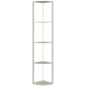 HOMCOM RGB LED Floor Lamp with Shelves, 4-Tier Dimmable Standing Lamp with Remote Control, Oak