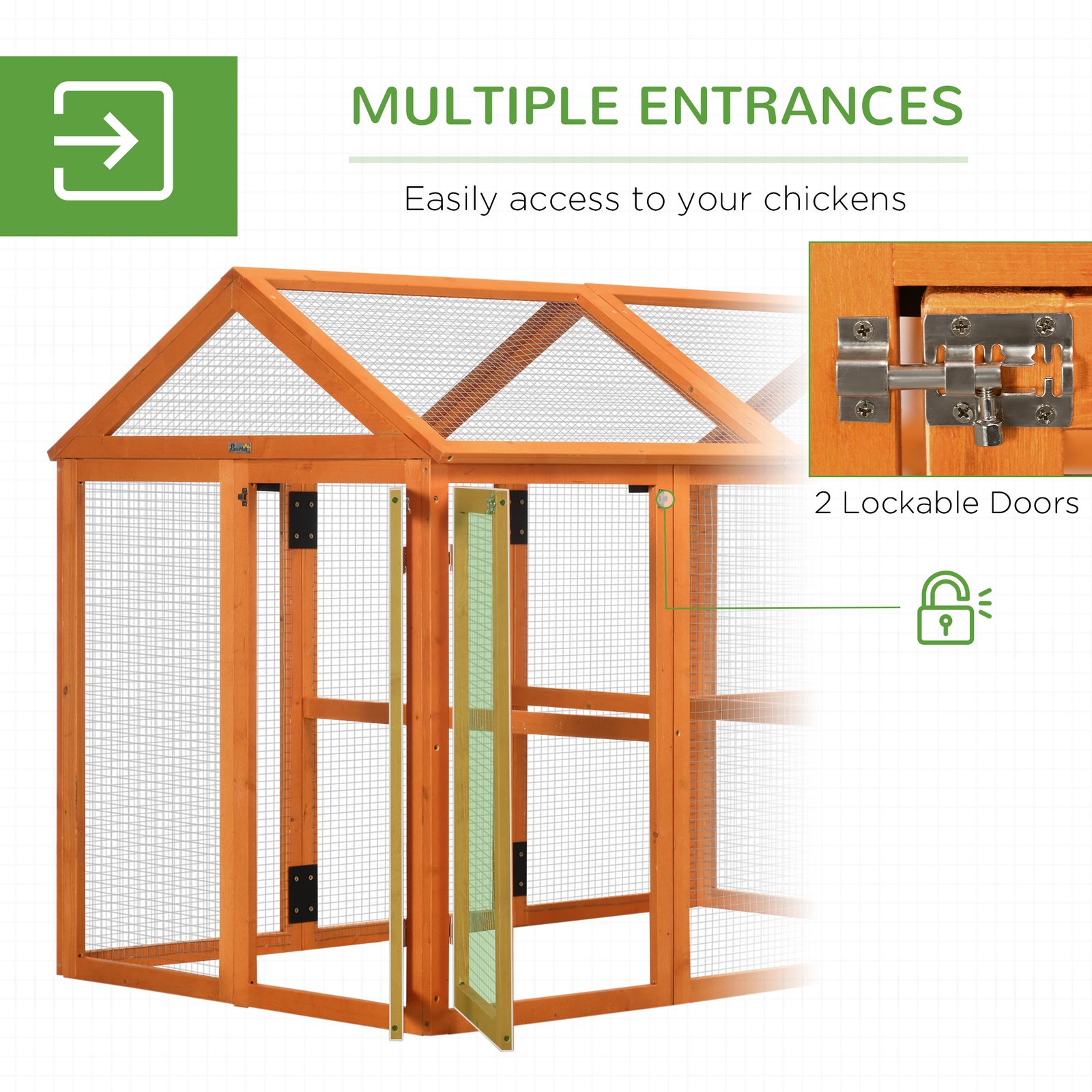 PawHut Large Chicken Run, Wooden Chicken coop, with Combinable Design - Wood Effect - Image 5