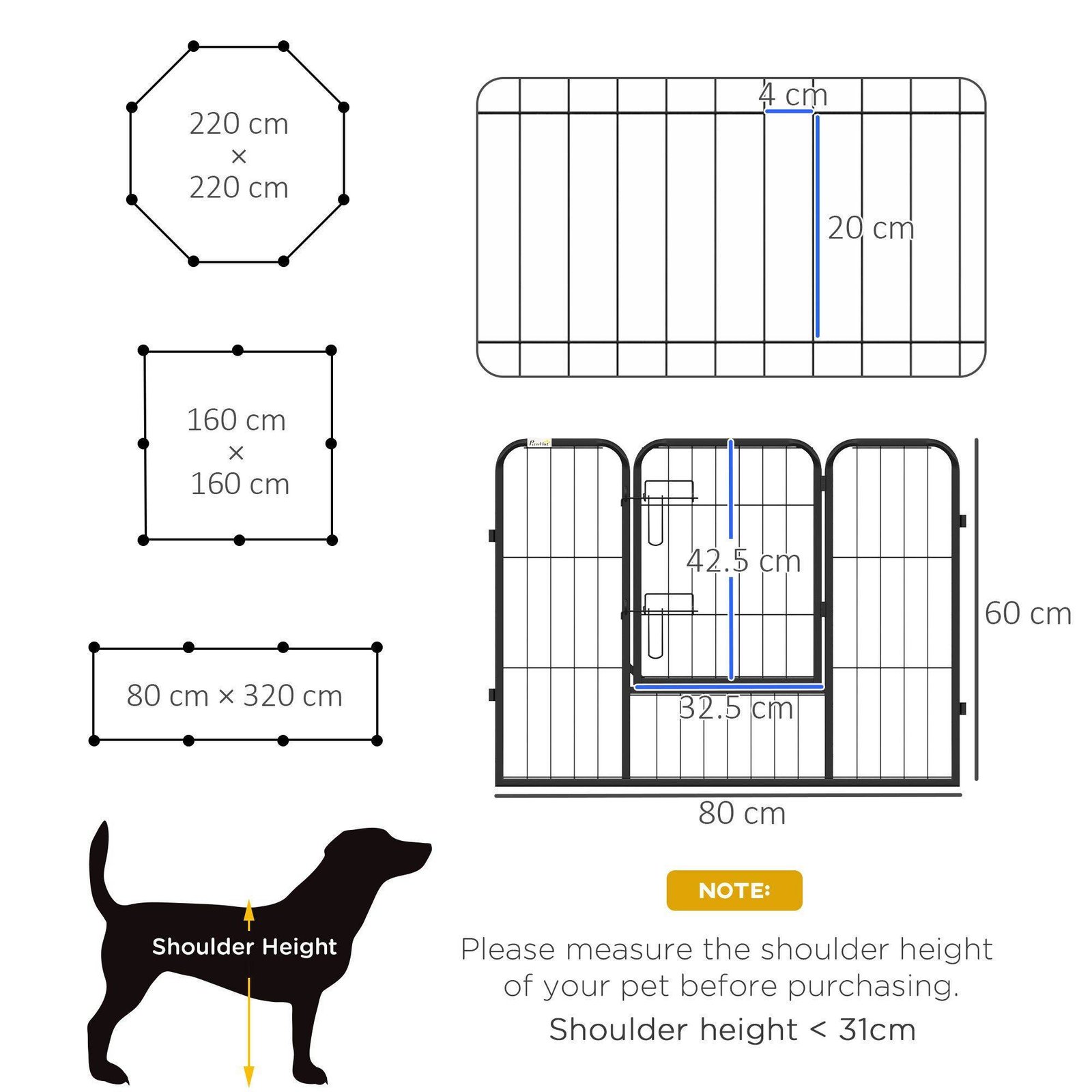 PawHut Steel 8 Panel Dog pen Pet Puppy PlayPen Grey - Image 3