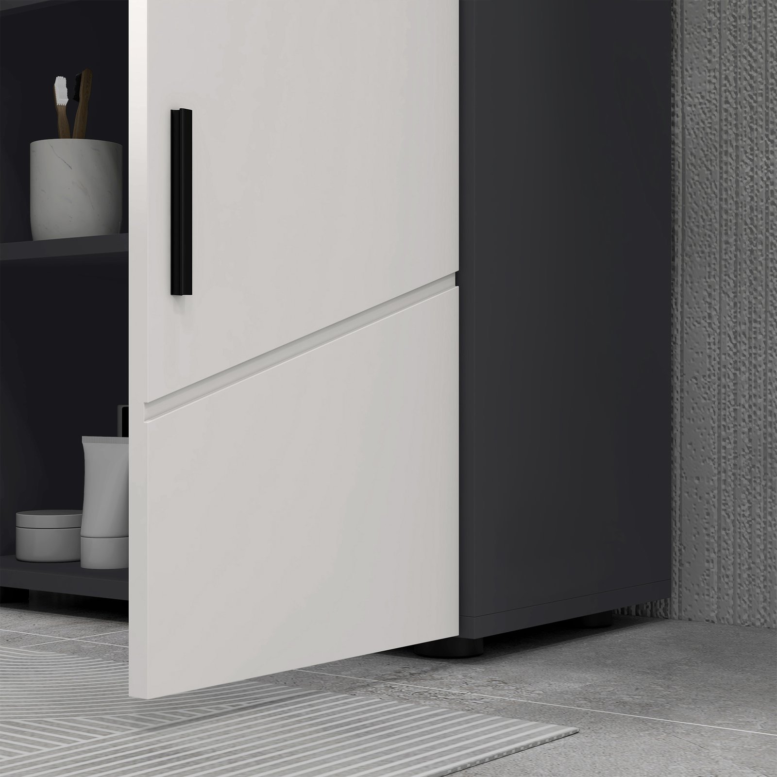 kleankin Pedestal Sink Bathroom Cabinet, Bathroom Vanity Unit with 20 x 20cm "U" Cut-Out and Adjustable Shelf, Light Grey - Image 9
