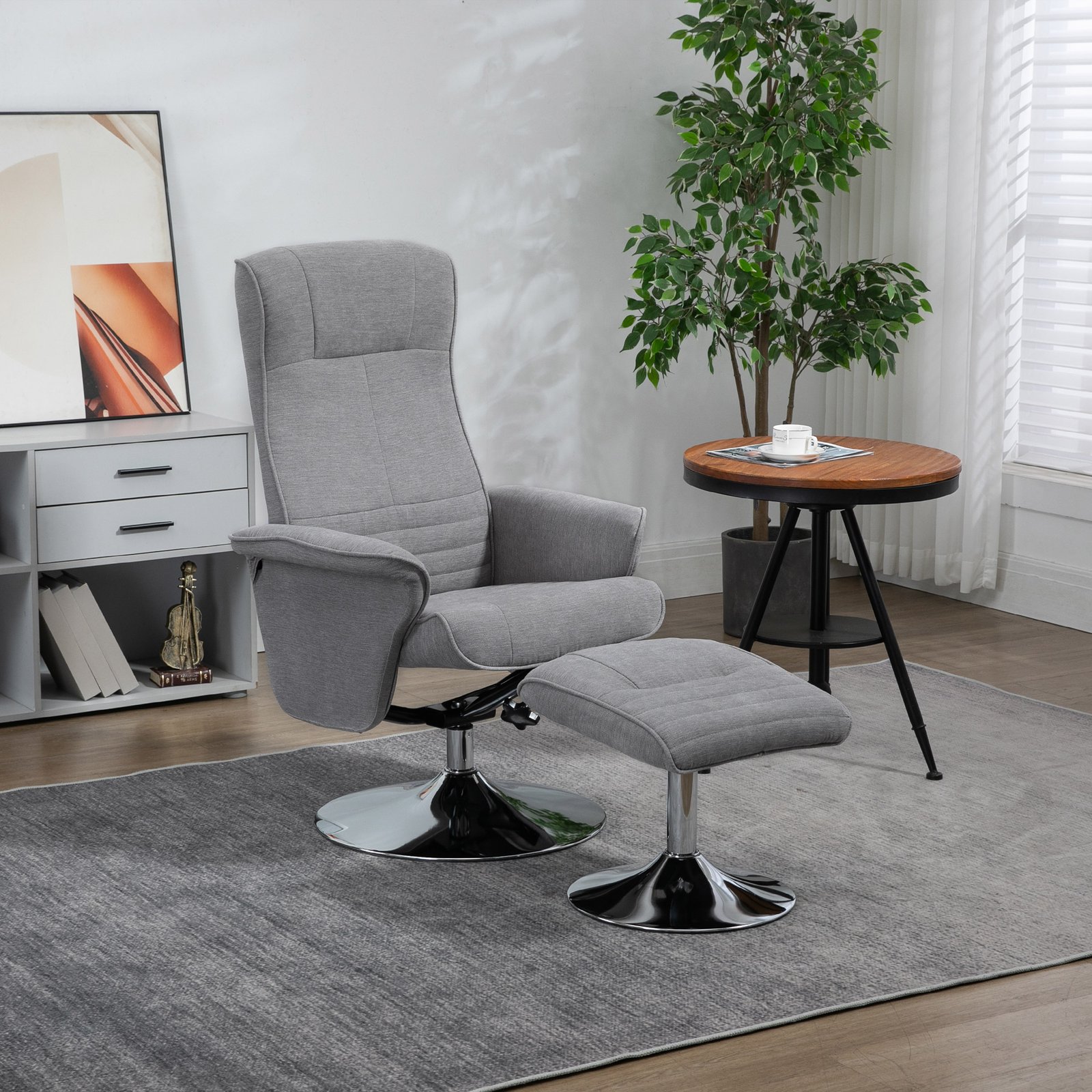 HOMCOM Swivel Recliner Chair with Footstool, Velvet Recliner Armchair with Ottoman, Steel Base, Upholstered Reclining Chair for Living Room, Bedroom, Office, Grey - Image 2