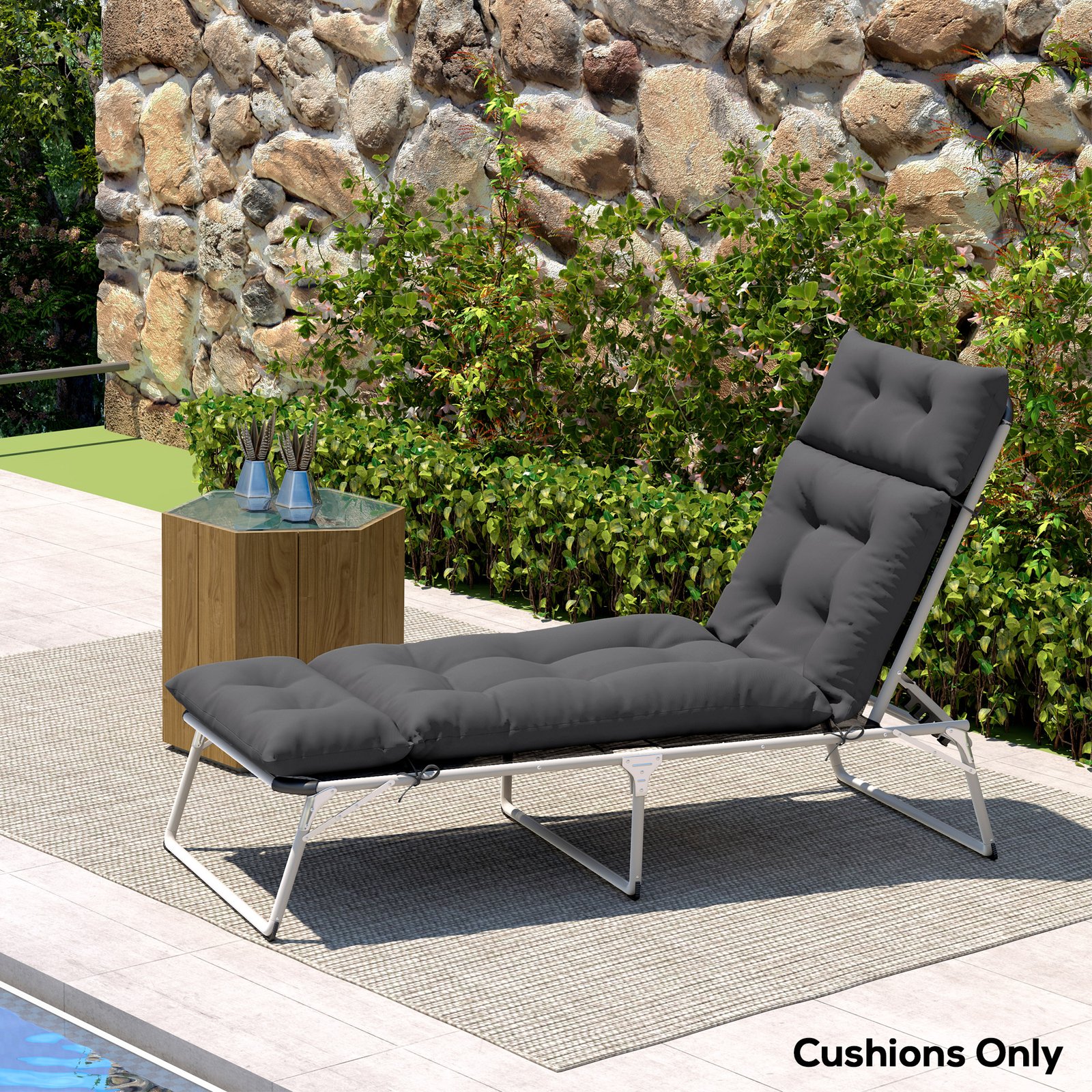 Outsunny Sun Lounger Cushions Only, 190x56x10cm Garden Lounge Chair Cushions, UPF20+ 220gsm Fabric, Thick Sunbed Replacement Pads with 6 Ties, Dark Grey - Image 8