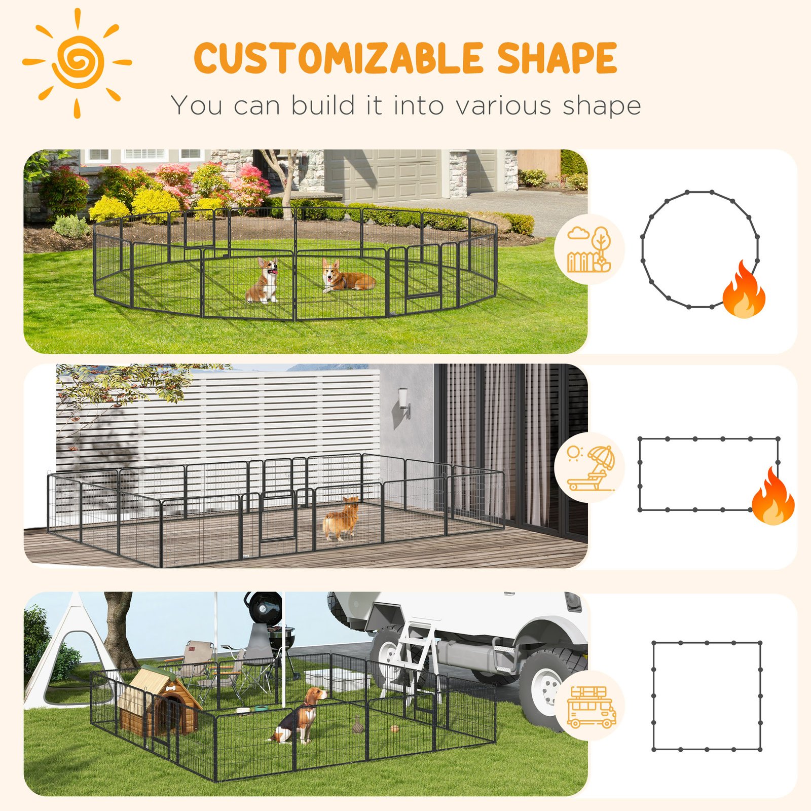PawHut 16 Panels Heavy Duty Puppy Playpen, for Small Dogs, Indoor and Outdoor Use - Grey - Image 4