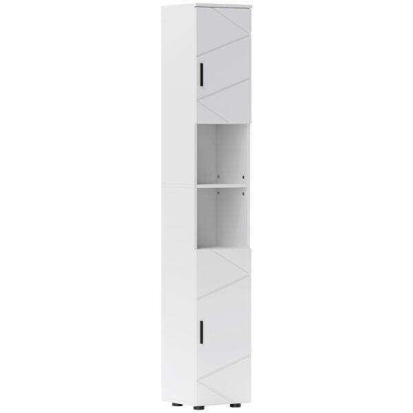 kleankin Line Embossed Tall Bathroom Storage Cabinet – White kleankin Line Embossed Tall Bathroom Storage Cabinet – White