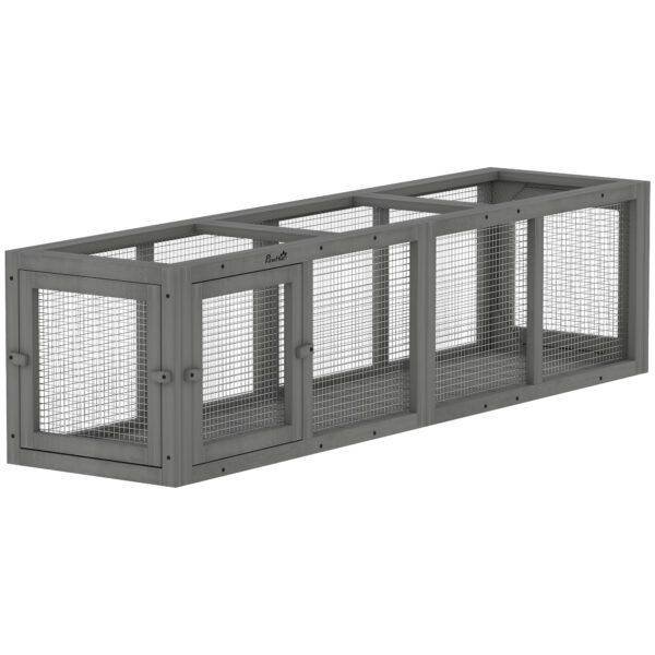 PawHut Outdoor Cat Tunnel, Wooden Play Cat Enclosure, Extendable Pet Run with 3 Doors, for Indoor and Outdoor Use, Grey
