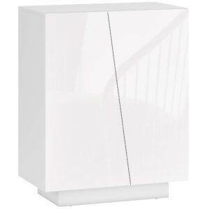 HOMCOM High Gloss Storage Cabinet, Freestanding Storage Cupboard with Adjustable Shelves for Living Room, Bedroom, Hallway, White