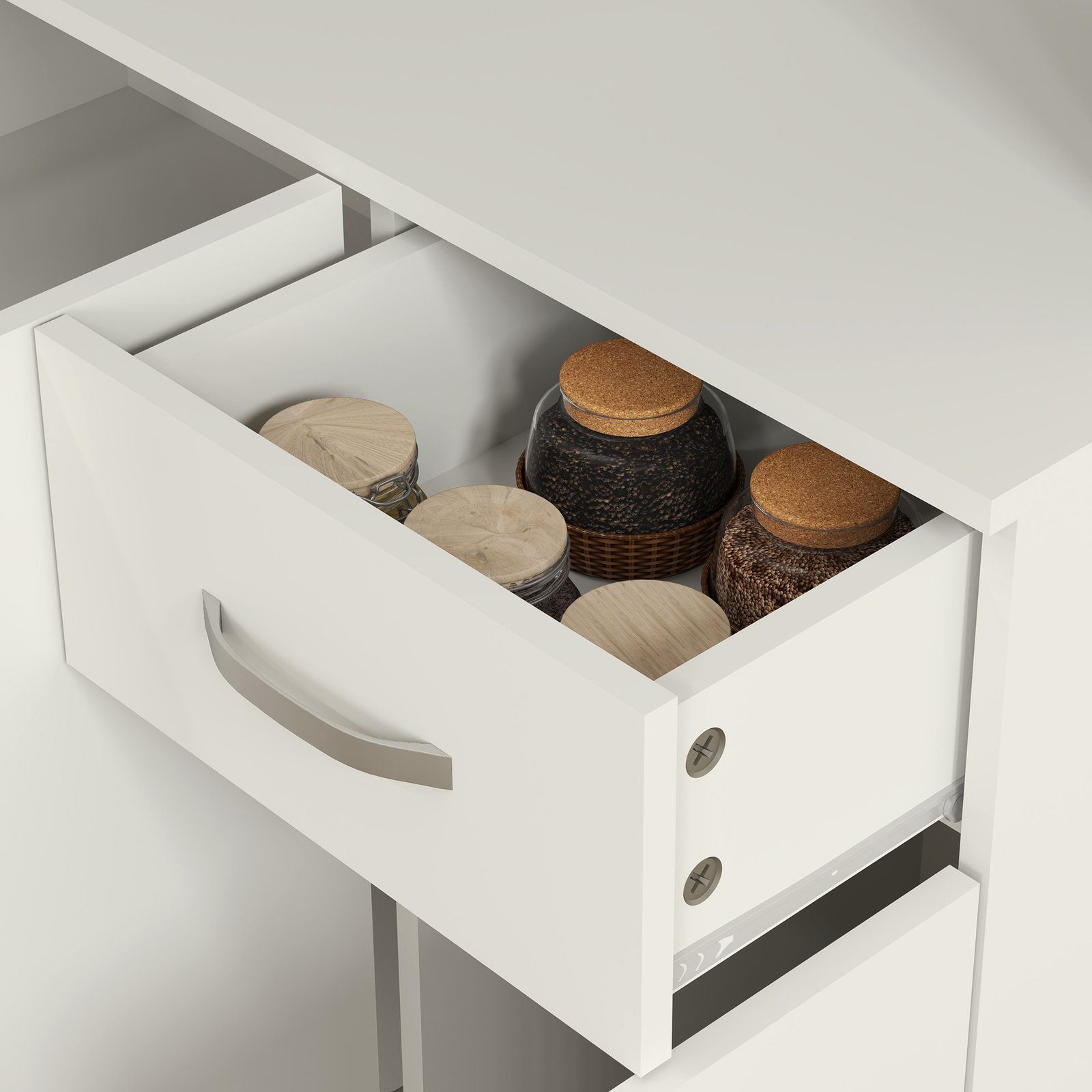 HOMCOM Freestanding Kitchen Pantry Storage Cabinet with Adjustable Shelves & Middle Worktop - White - Image 8
