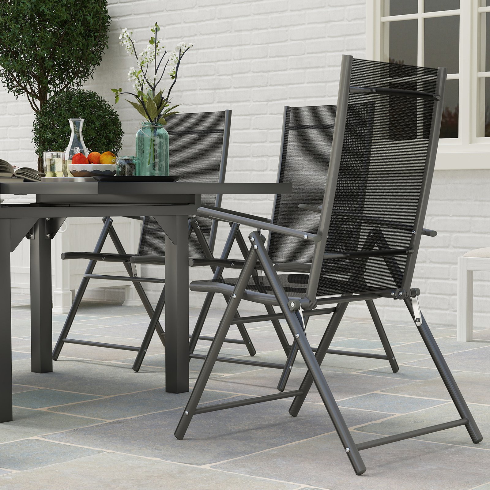 Outsunny 7 Piece Outdoor Dining Set with Extendable Table and 6 Folding Chairs for Patio, Balcony, Deck, Grey - Image 8