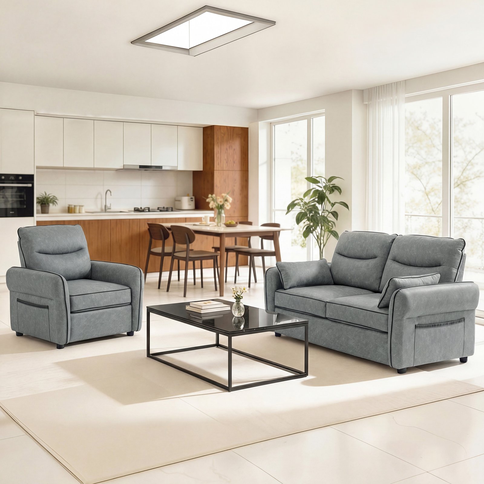 HOMCOM Accent Chair, Faux Leather Armchair - Grey - Image 6
