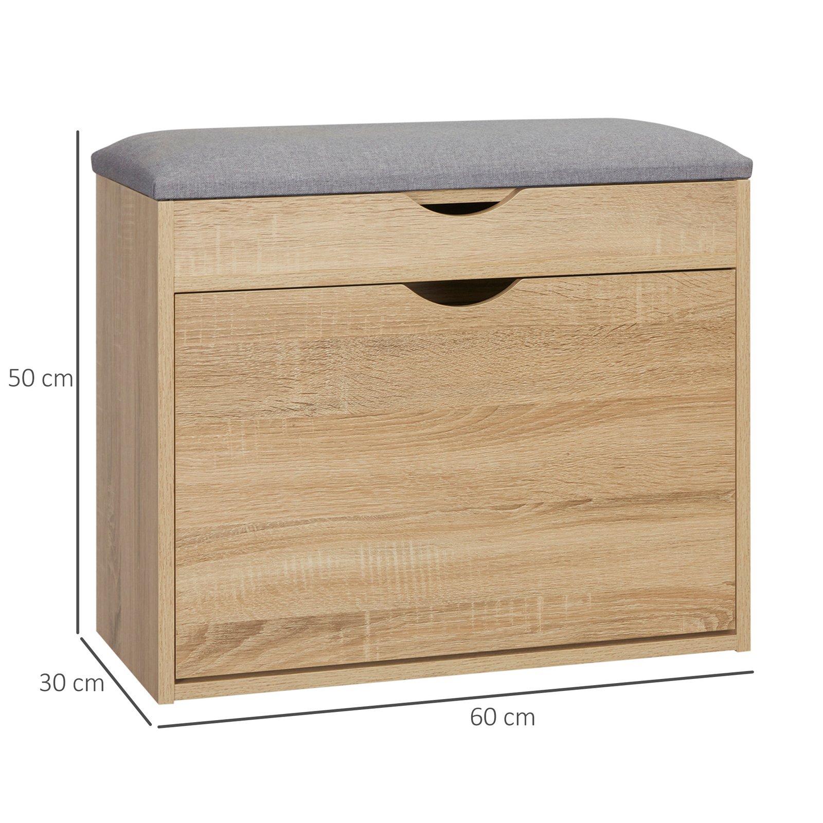 HOMCOM Shoe Bench with Cushion for 4 Pair of Shoes, Storage Bench with Padded Seat, Flip-up Cabinet and Hidden Space for Entryway, Natural - Image 3